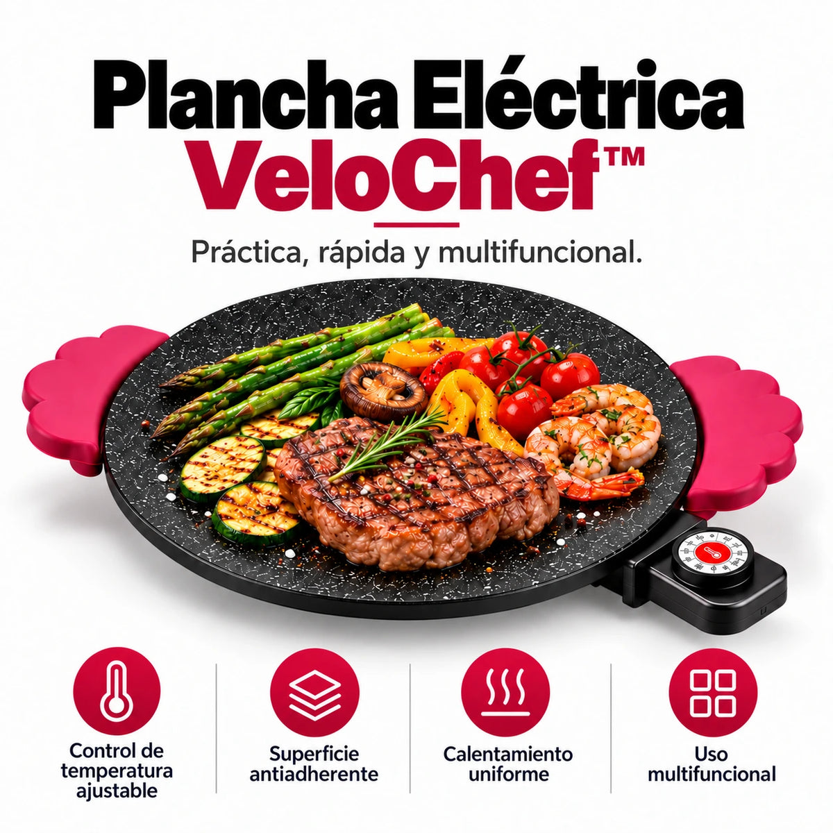 Plancha eléctrica antiadherente con control de temperatura ajustable