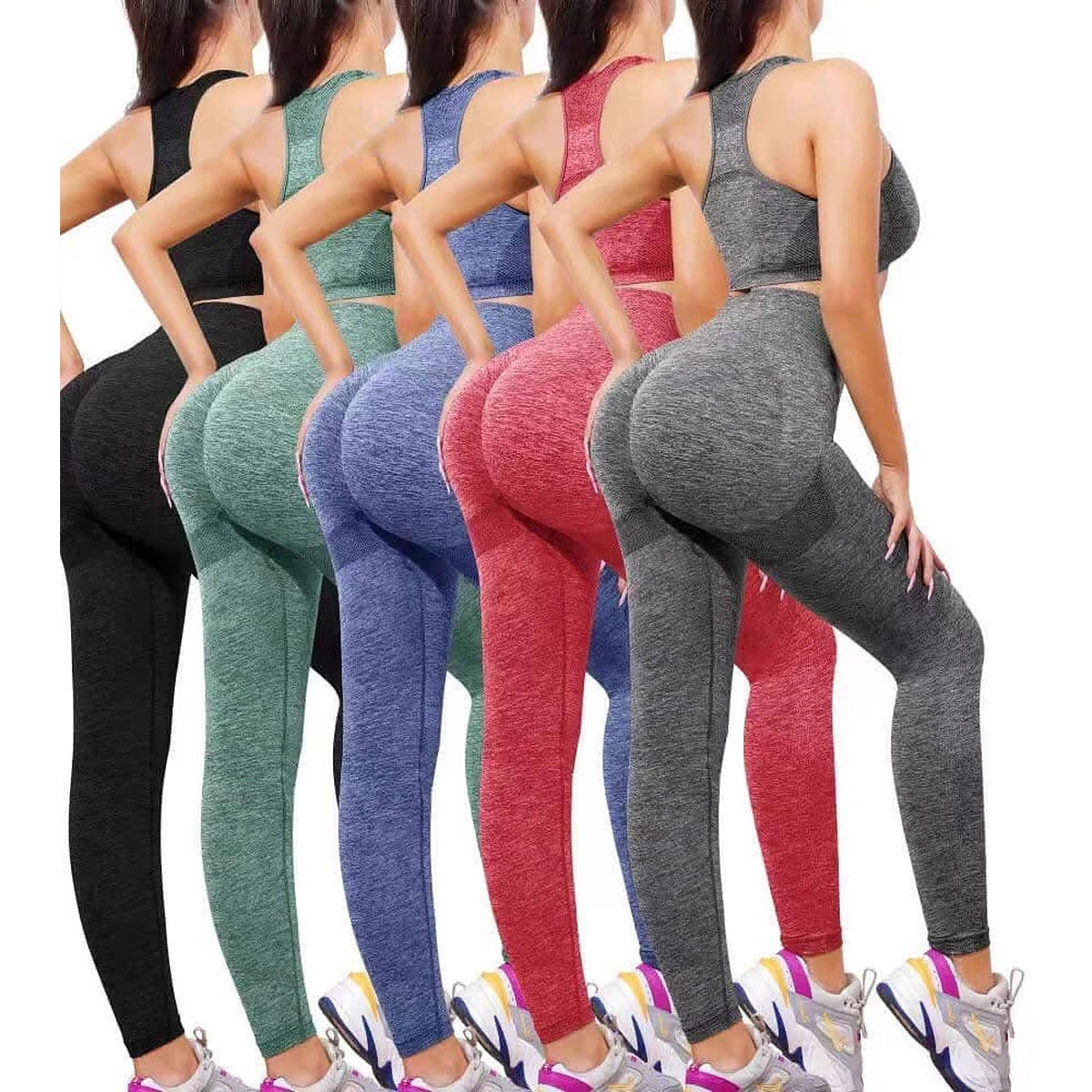 Set deportivo mujer cintura alta: legging que levanta glúteos + bra cruzado con copas