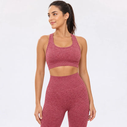 Set deportivo mujer cintura alta: legging que levanta glúteos + bra cruzado con copas
