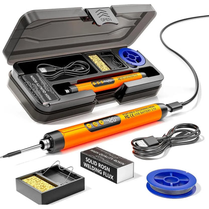 Kit soldador portátil recargable SoldaMax con estuche, base, soldadura y cable USB