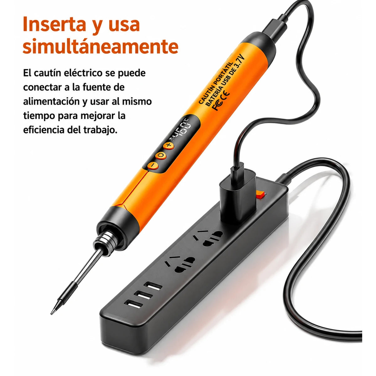 Kit soldador portátil recargable SoldaMax con estuche, base, soldadura y cable USB