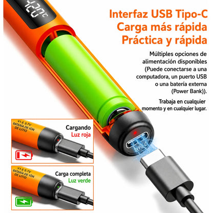 Kit soldador portátil recargable SoldaMax con estuche, base, soldadura y cable USB